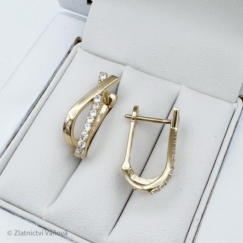 Žluté zlato náušnice se zirkony